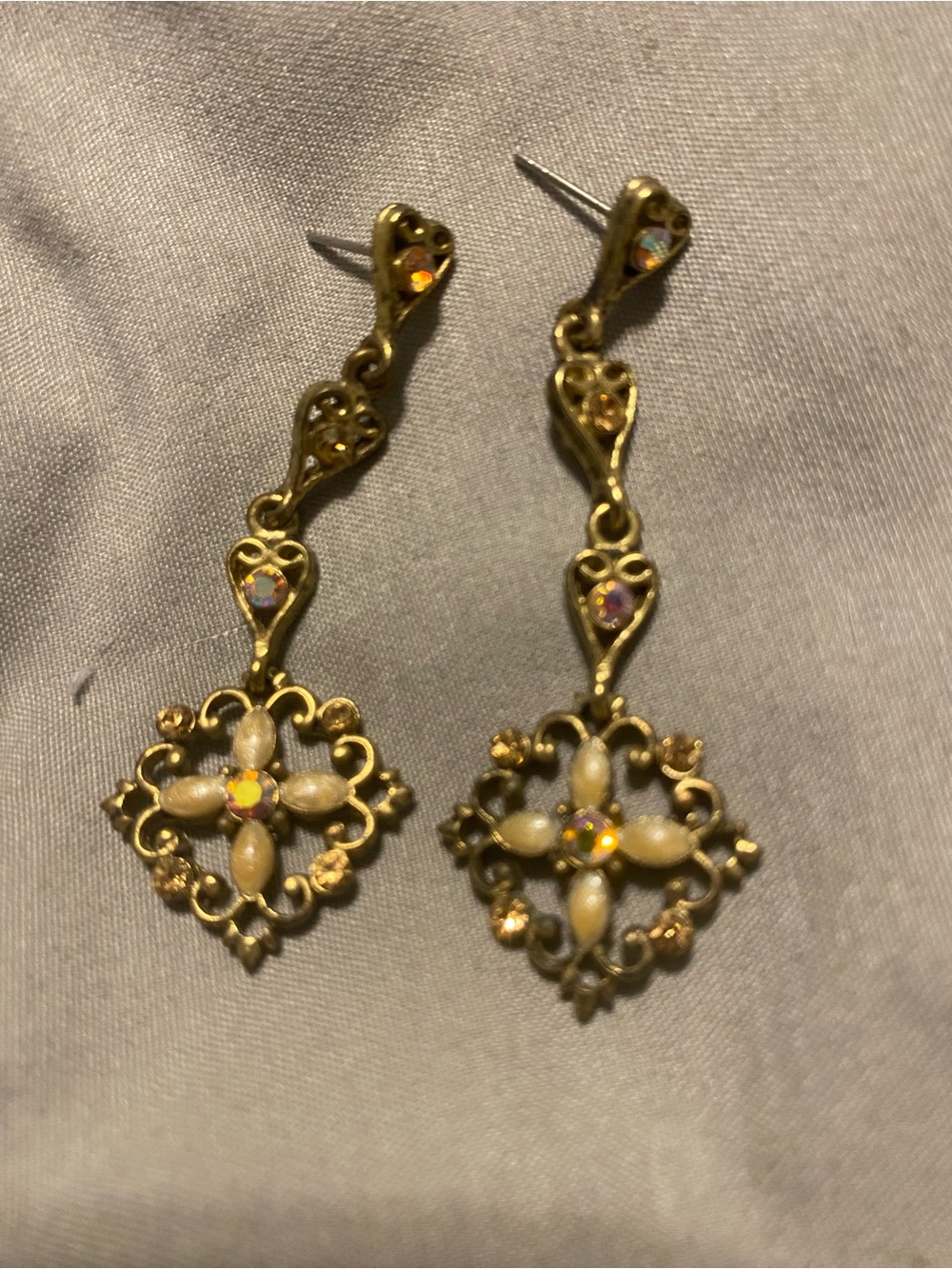 Gold-Tone Filigree Drop Earrings with Pearl Accents